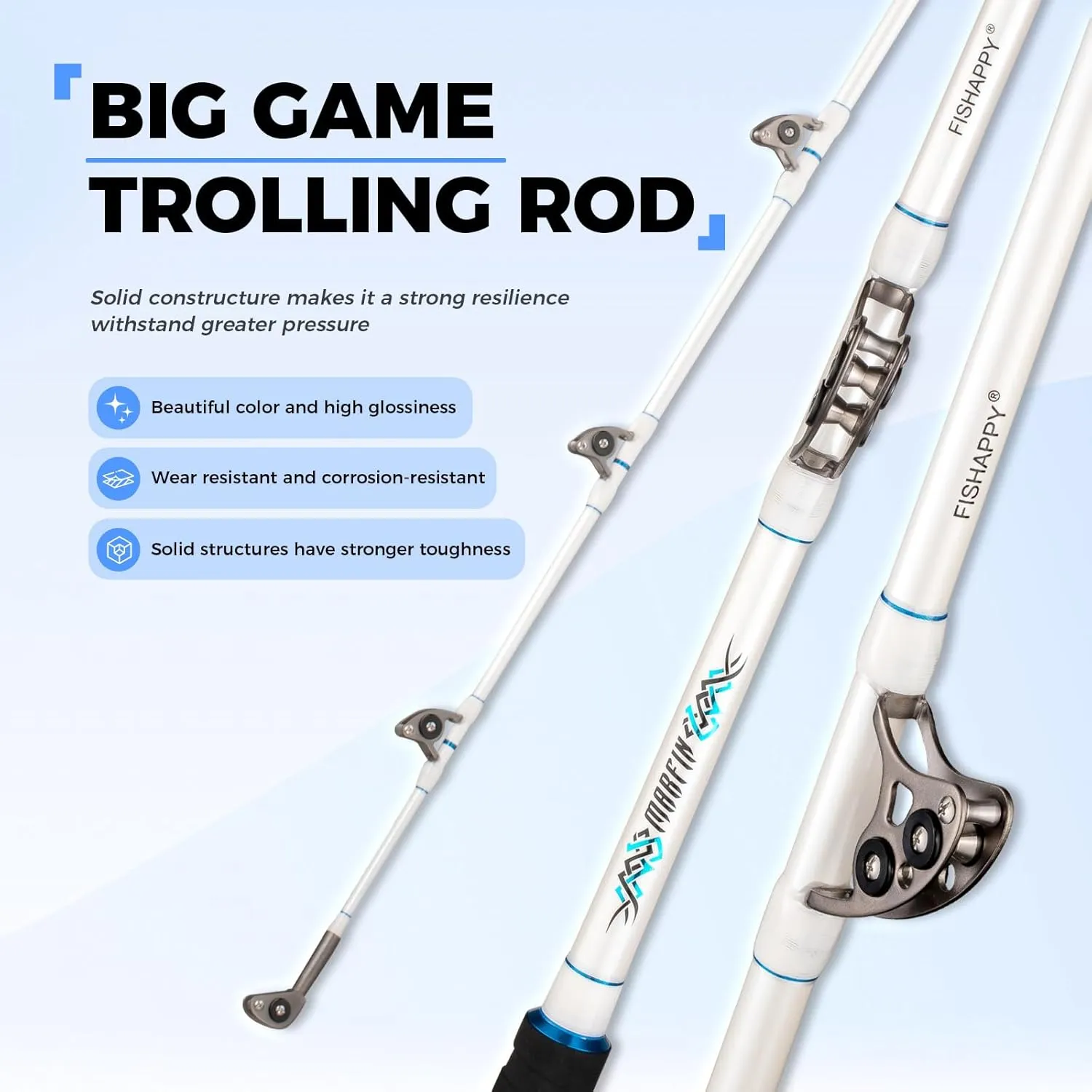 Trolling Rod Saltwater Offshore Heavy Roller Rod Bent Butt Trolling Rod Big Game Conventional Boat Fishing Pole Heavy Duty Fishing Rod 6'