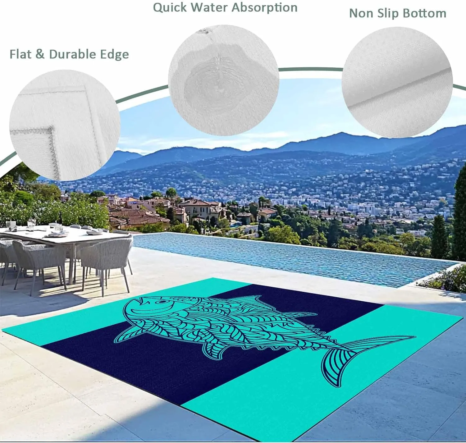 Tropical Fish Outdoor Rug 4x6ft Large Patio Rug,Washable RV Camping Outside Area Runner Rug Mat,Mandalas Boho Modern Green Abstract Stripe Carpet for Picnic Backyard Deck Porch Balcony Beach & Indoor
