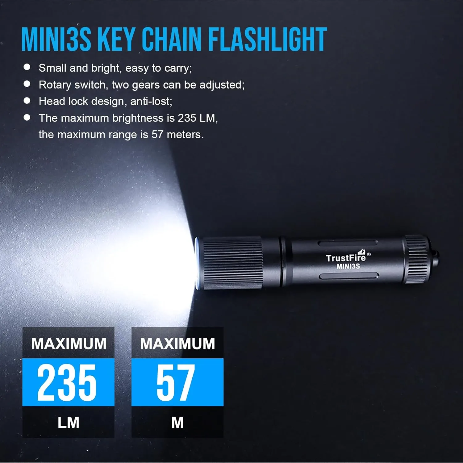 TrustFire MINI3S 235 Lumens Mini Flashlight Keychain, 2 Modes Bright Small Handheld Pocket Flashlights IPX8 Waterproof EDC Flashlight USB Rechargeable Flashlight for Camping Hiking Dog Walking etc