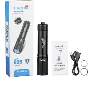 TrustFire MINI3S 235 Lumens Mini Flashlight Keychain, 2 Modes Bright Small Handheld Pocket Flashlights IPX8 Waterproof EDC Flashlight USB Rechargeable Flashlight for Camping Hiking Dog Walking etc
