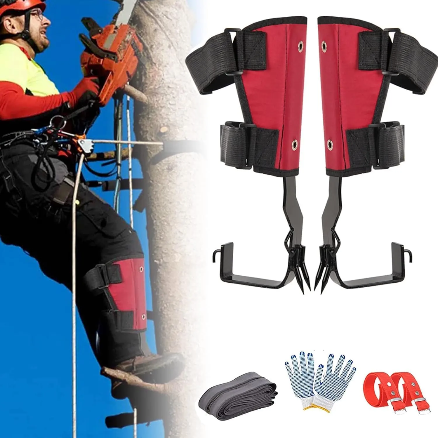 TsoLay 1 Pair Tree Climbing Gear, 2 Claws Adjustable Steel Pole Climbing Spurs, Tree Climbing Spikes Set with Non-Slip Widening Pedal, for Picking Fruit, Hunting Observation, Indoor Climbing