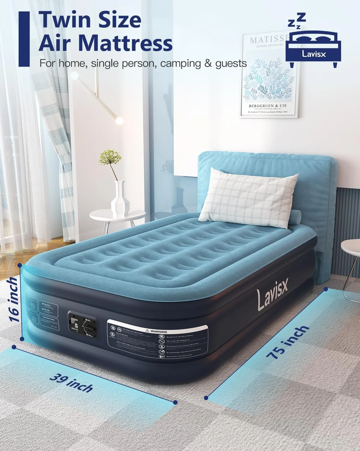 Twin Air Mattress with Built in Pump 16" Blow Up Mattress Raised Air Bed, 3 Mins Quick Self Inflatable with Storage Bag for Guest and Home