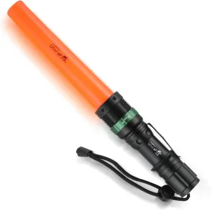 ULTRAFIRE 11-Inch Signal Traffic Wand LED Flashlight with Strobe Mode, Wrist Strap Lanyard, 250 Lumens, Orange Finish