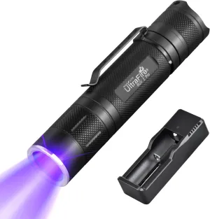 ULTRAFIRE 365nm UV Flashlight, IPX6 Water - Resistant, 2 Modes (10W High), Black Light for Pet Urine, Counterfeit & Stain Detection