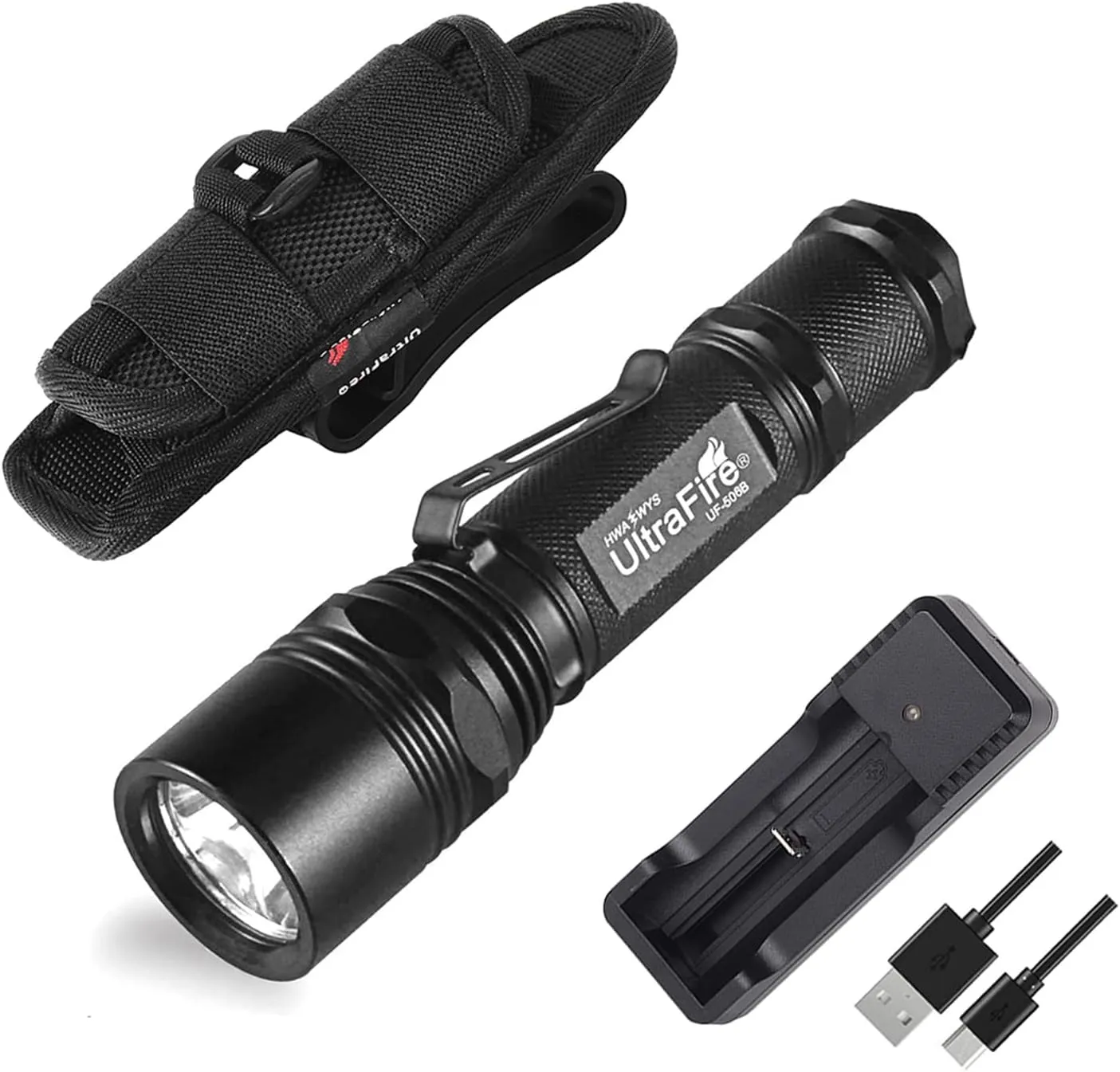 ULTRAFIRE LED Flashlight with Holster,WF-506B Single Mode EDC Handheld Tactical Flashlight,Super Bright 1000 Lumen Duty Flashlight with Belt Holster