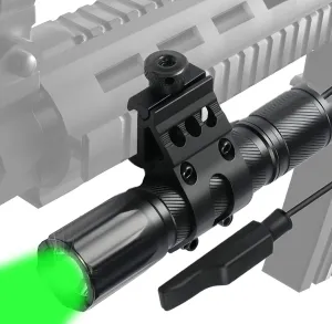 UltraFire LED Hunting Flashlight 382 Yards Green Light Predator Light 520nm-540nm Long Range Green Tactical Flashlight with Picatinny Rail Mount and Pressure Switch Kit for Hogs,Coyotes, Varmints