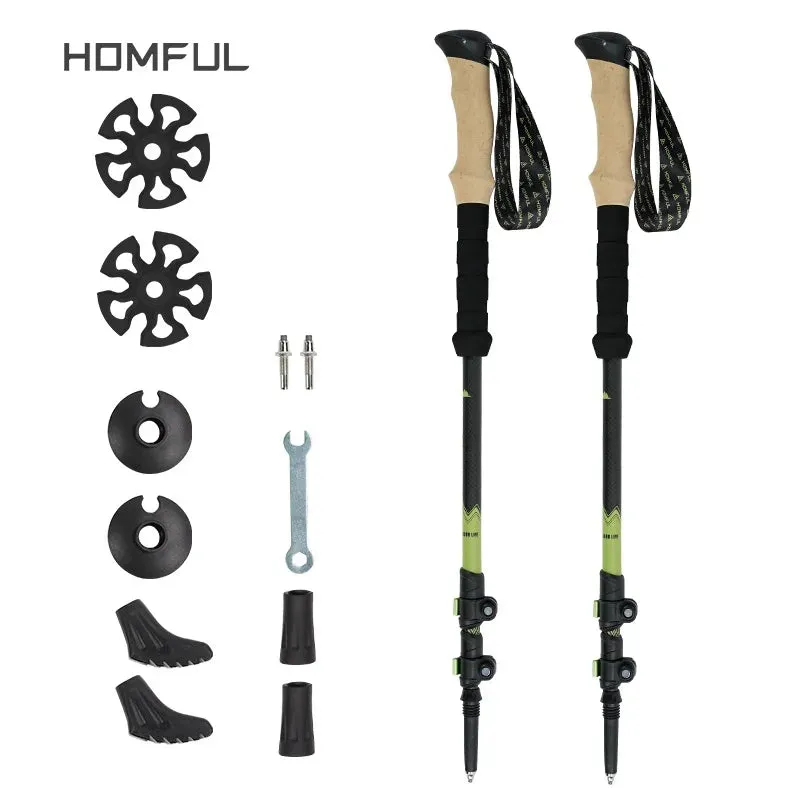 Ultralight Carbon Fiber Trekking Poles - Adjustable Alpenstock with Quick Lock