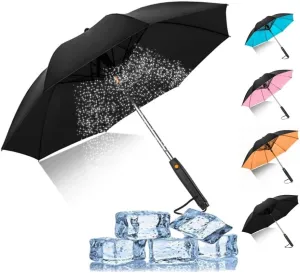 Umbrella with Fan and Mist Spray UV Blocking Umbrella Battery Powered Cooling Umbrella with Fan for Sand Travel Fishing Golfing Patio Picnics Camping