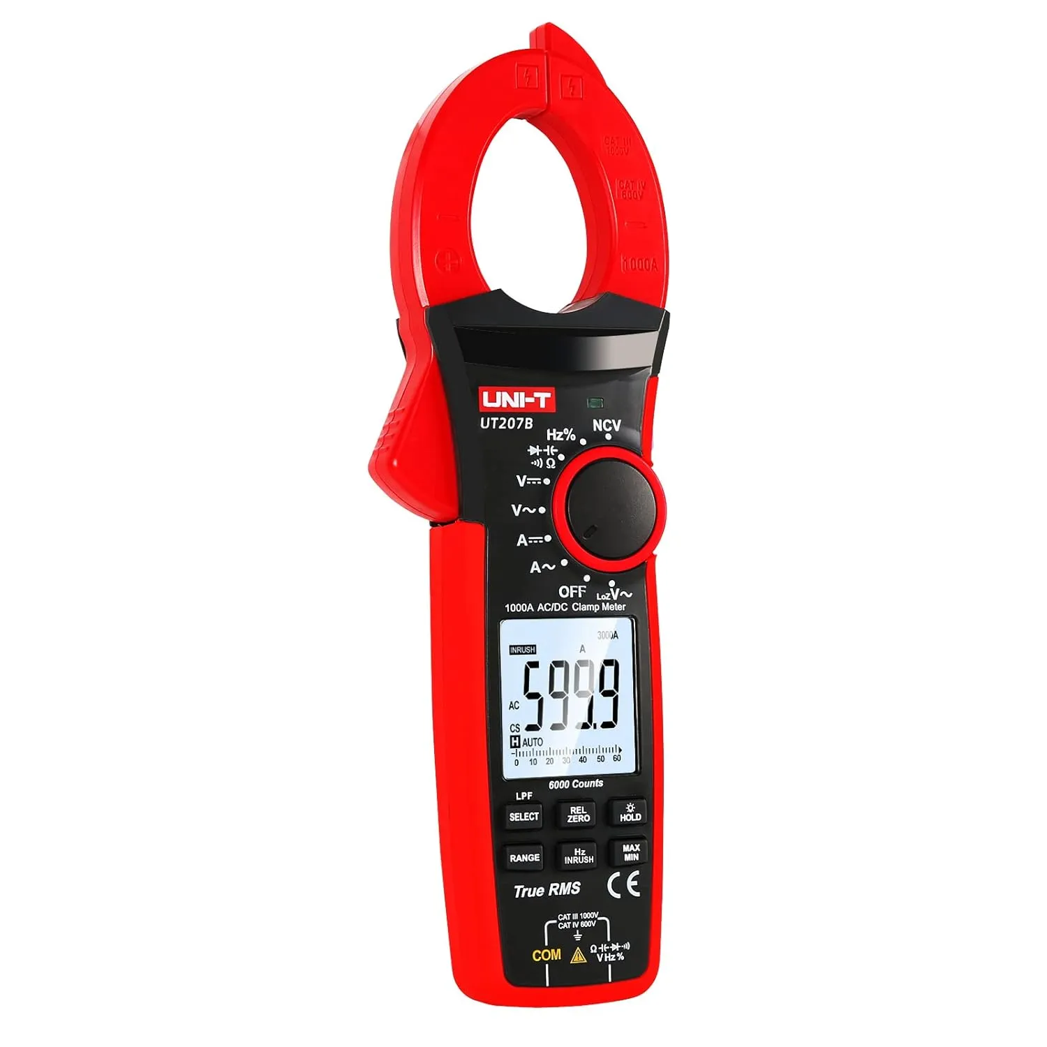UNI-T Digital Clamp Meter UT207B Inrush Current AC/DC 1000A True RMS HVAC Volt Amp Ohm Meter Clamp On Multimeter Auto Ranging 6000 Counts, Frequency AC DC Voltage LPF ACV Capacitance Duty Cycle Tester