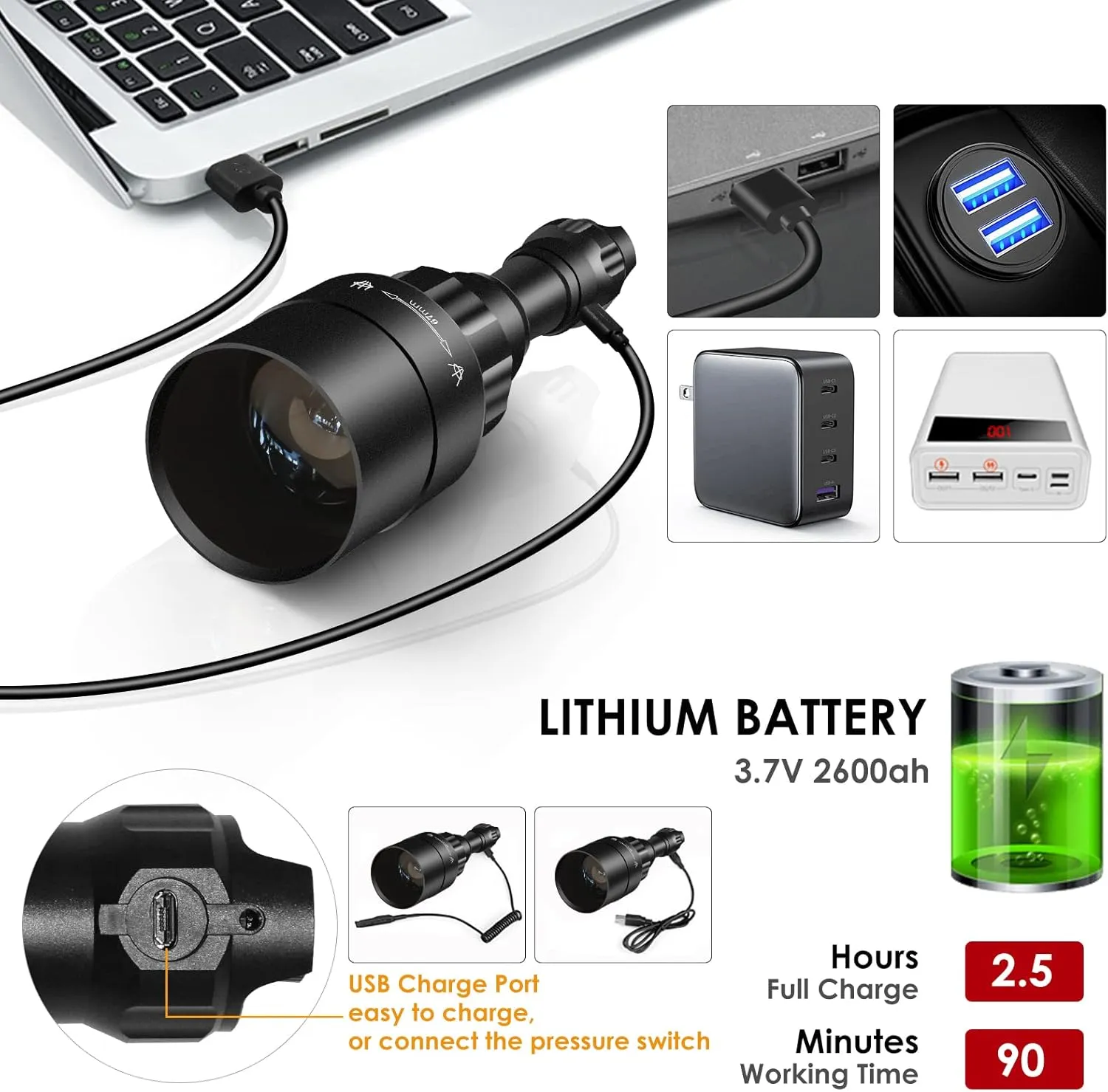 UniqueFire 1605 940nm IR Illuminator Flashlight Lights for Night Vision Zoomable Infrared Flashlight Illuminator with Dual Control Remote Pressure Switch, USB Charger and Scope Mount Set
