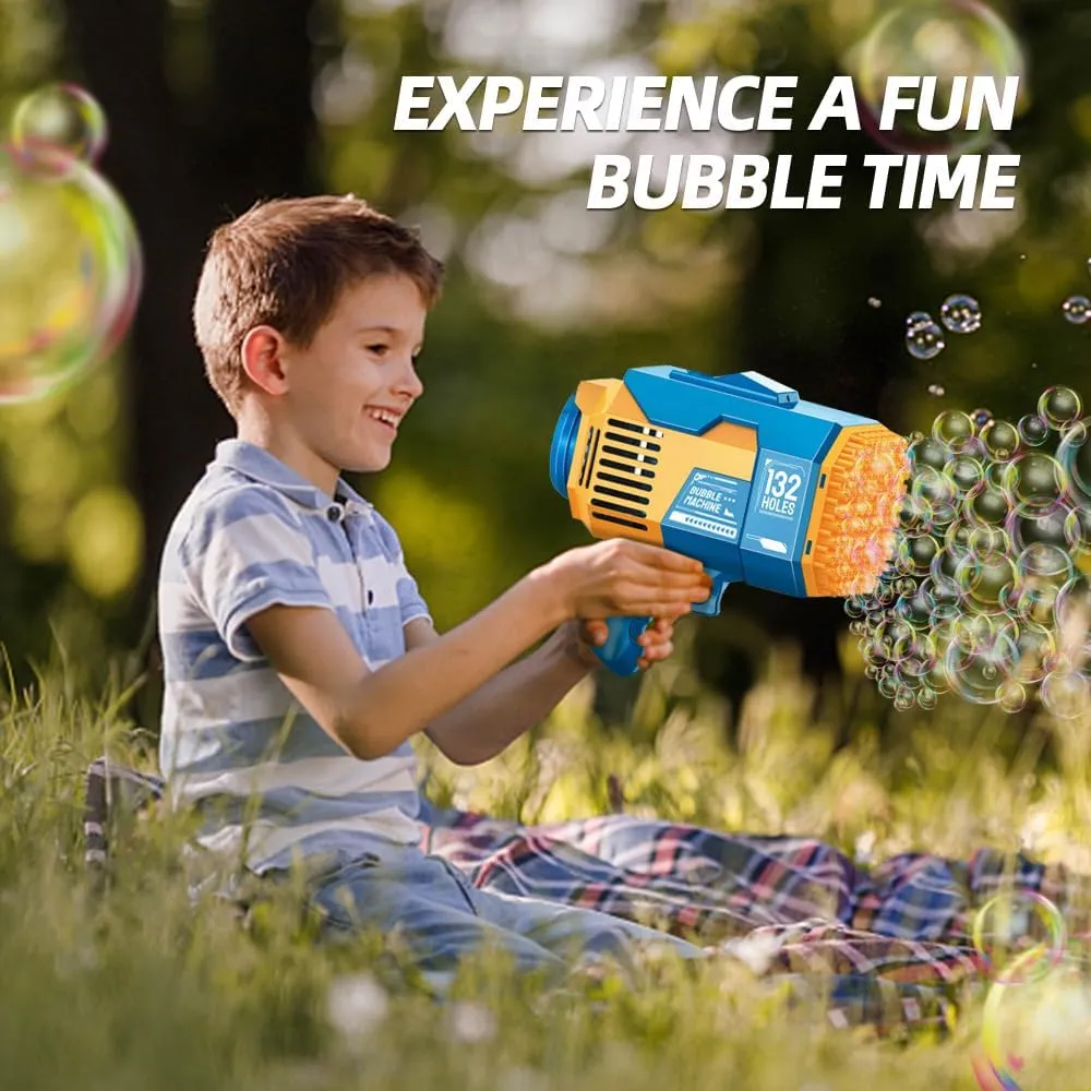 Upgraded 132 Holes Bubble Machine Gun,Bazooka Bubble Machine,Rocket Bubble Gun Bubble Machine,Summer Toys Bubble Blaster Maker for Kids, Wedding, Birthday(Blue)