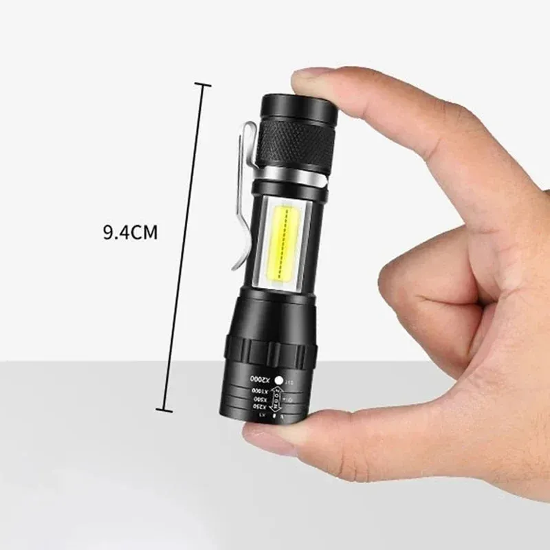 USB Rechargeable Mini Flashlight COB XPE - Portable Built-in Battery, Zoomable Small Torch with 3 Modes for Camping and Emergency