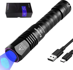 UVA-T4 365nm UV Flashlight - USB Rechargeable Black Light, Professional Grade Flashlight, for Criminal Investigation, Resin Curing, Blood Tracking, Minerals, A/C Leak Detection, Yooperlites