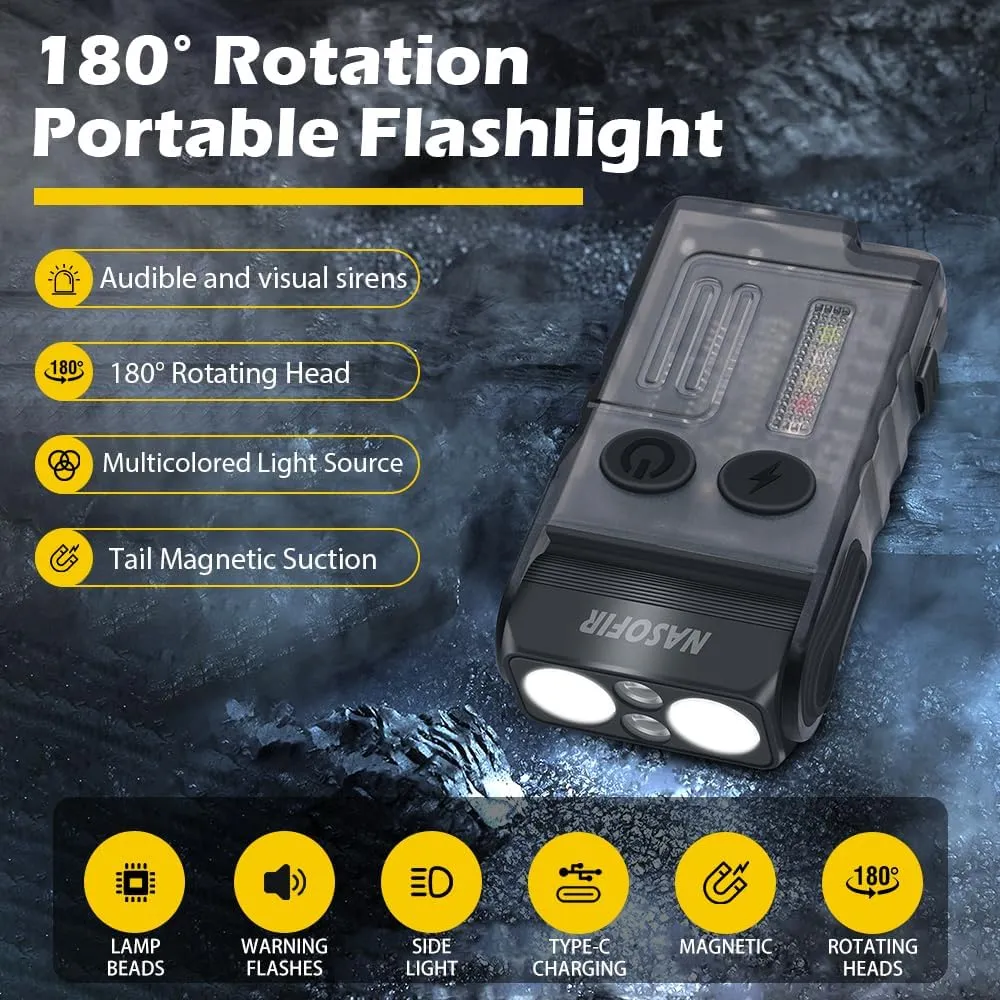 V20 Small Powerful EDC Flashlight, High Lumens 1000 LM USB C Rechargeable Mini LED Keychain Pocket LED Flash Light with Clip, COB Side Light, Magnetic Base & Beeping Alarm - 14 Modes, IP67