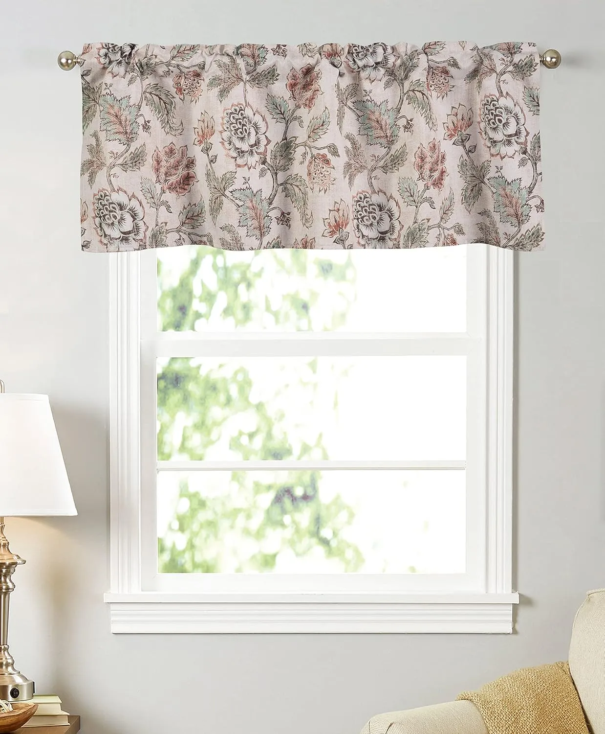 Valance for Windows Valance Floral Printed for Kitchen Living Room Thermal Insulated Energy Saving Window Curtain Valance for Living Kitchen Rod Pocket 52 by 18 Inch