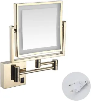 Vanity Mirror Magnifying Lighted Makeup Mirror 3X Magnification Two-Sided Square Retractable Chrome Finish with Drilling Or Without Drilling