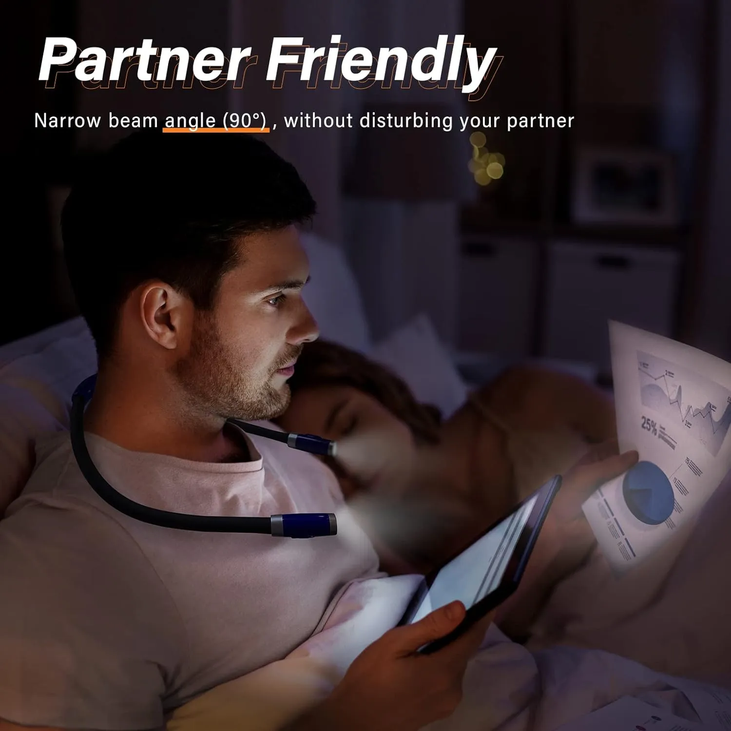 Vekkia Rechargeable LED Neck Reading Light, Book Lights for Reading in Bed, 3 Brightness Levels, Flexible Soft Silicone Arms Comfortable Wear, Long Lasting. Great for Readers, Craft & Knitting