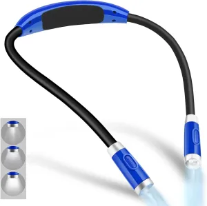 Vekkia Rechargeable LED Neck Reading Light, Book Lights for Reading in Bed, 3 Brightness Levels, Flexible Soft Silicone Arms Comfortable Wear, Long Lasting. Great for Readers, Craft & Knitting