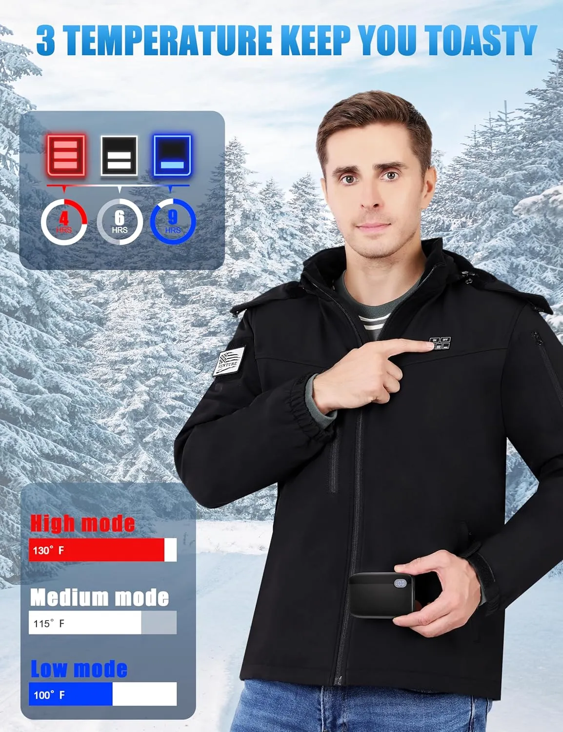 Vencede Womens Heated Jacket with 10000mAh Battery Pack, Soft Shell Heated Jacket for Women with Detachable Hood