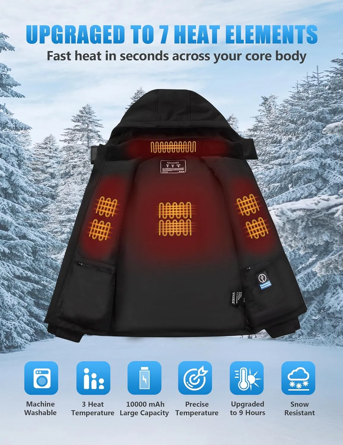Vencede Womens Heated Jacket with 10000mAh Battery Pack, Soft Shell Heated Jacket for Women with Detachable Hood