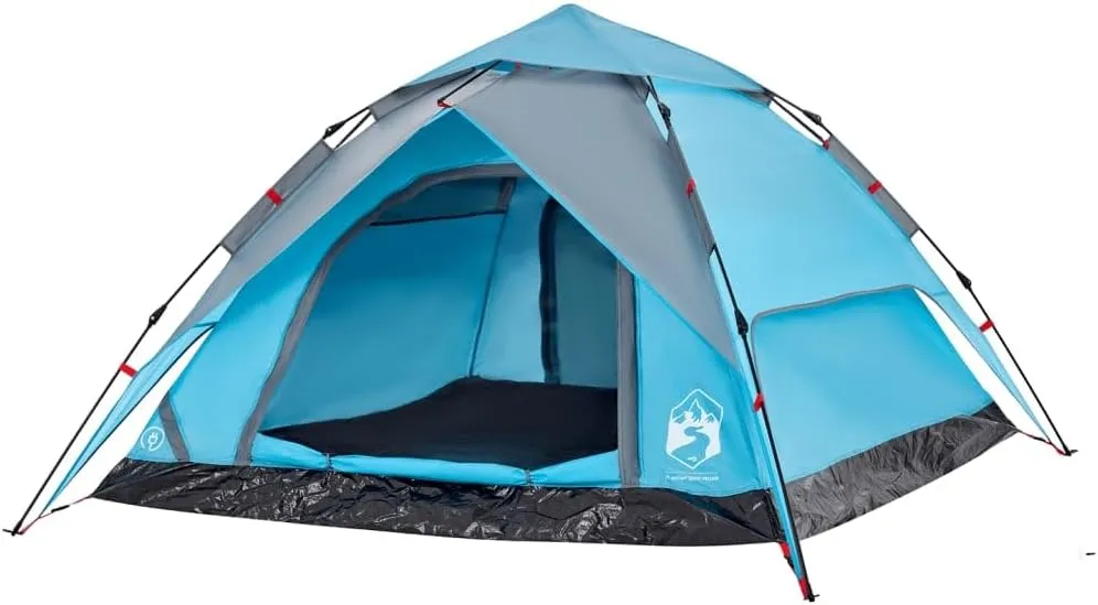 vidaXL Camping Tent Dome 4-Person, Garden Shelter, Portable Canopy for Outdoor Patio Hiking, Foldable Dome Tent, Blue Quick Release