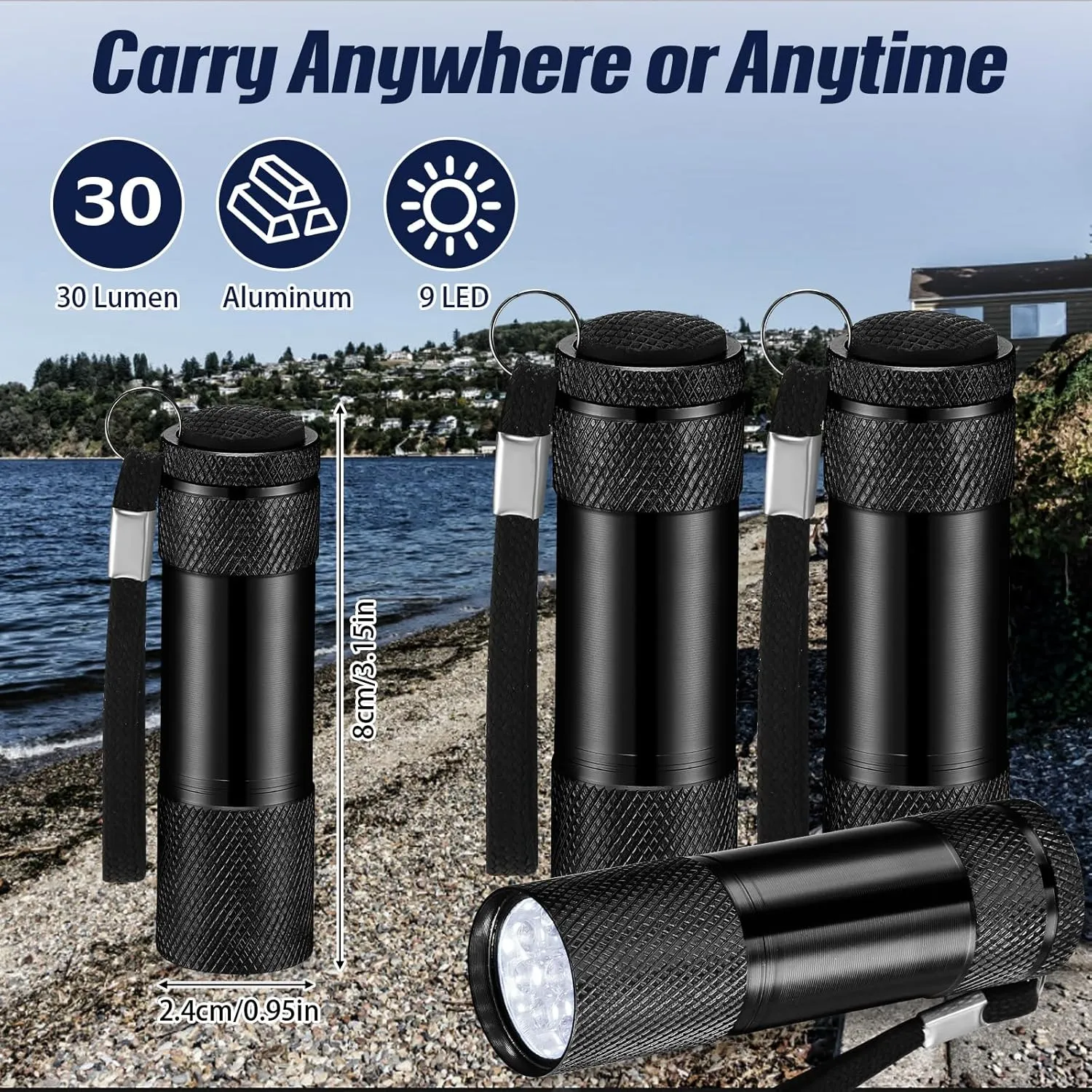 VIHOSE 32 Pcs Mini Flashlights Bulk, Bright Aluminum Handheld Flash Light with Lanyard, Small LED Flashlights for Kids Night Reading Emergency Camping Hiking, Batteries Not Included(Black)