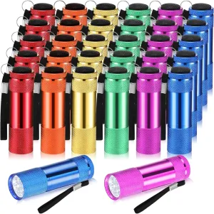 VIHOSE 32 Pcs Mini Flashlights Bulk, Bright Aluminum Handheld Flash Light with Lanyard, Small LED Flashlights for Kids Night Reading Emergency Camping Hiking, Batteries Not Included(Fresh Color)