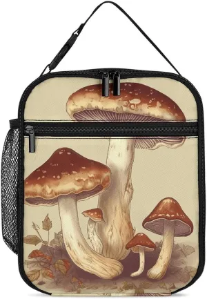 Vintage Edible Mushrooms Insulated Lunch Bag for Men Women Reusable Portable Lunch Box Lunch Tote Leakproof Cooler Bag for Office Work Picnic Travel Camping