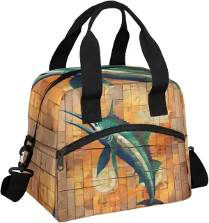 Vintage Swordfish Insulated Lunch Bag Reusable Lunch Box Leisure Coffee Portable Lunch Tote Bag With Detachable Adjustable Shoulder Strap Suitable for Men and Women for Work, Picnic, Camping