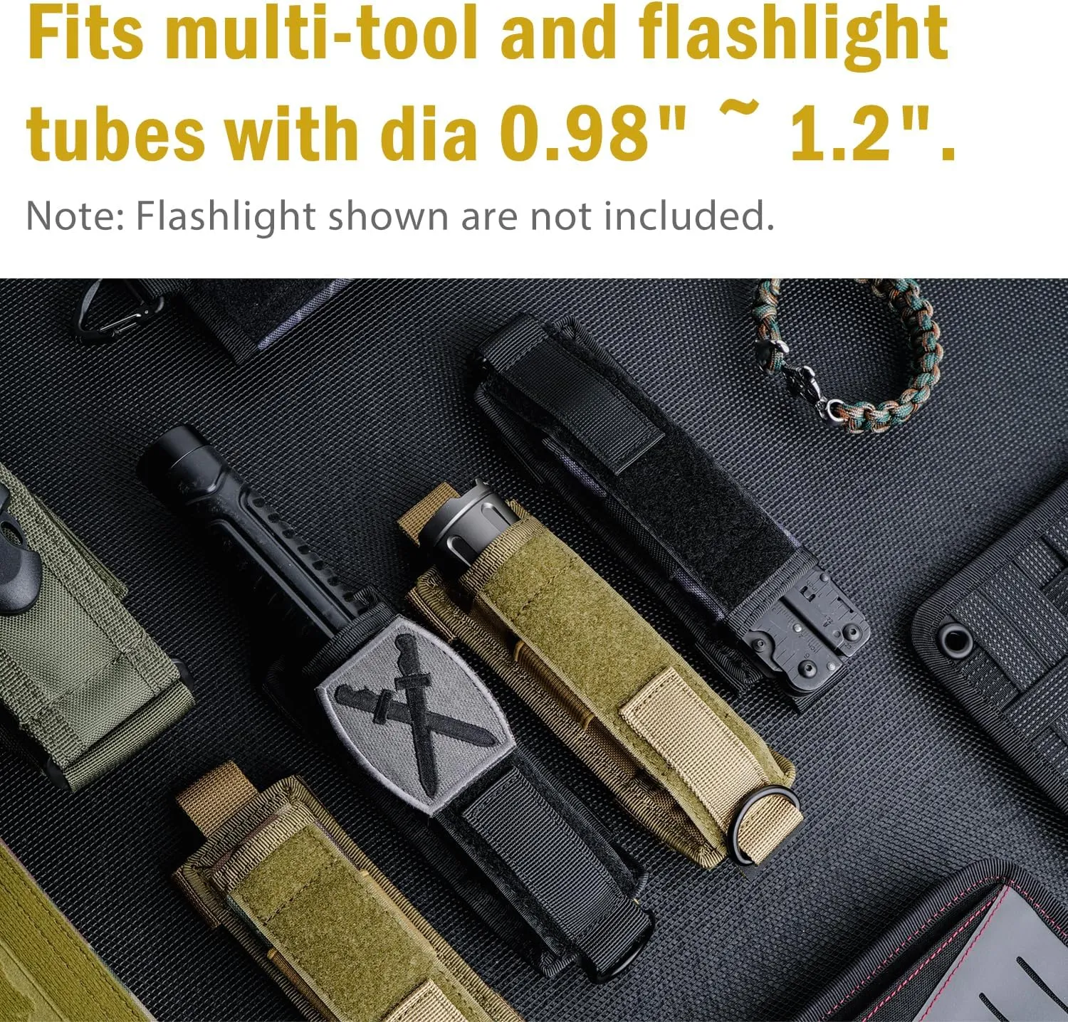 VIPERADE Tactical Flashlight Holster, Molle Flashlight Holder for Belt, Flashlight Pouch, Open Top Flashlight Holder for Vertical & Horizontal Carrying