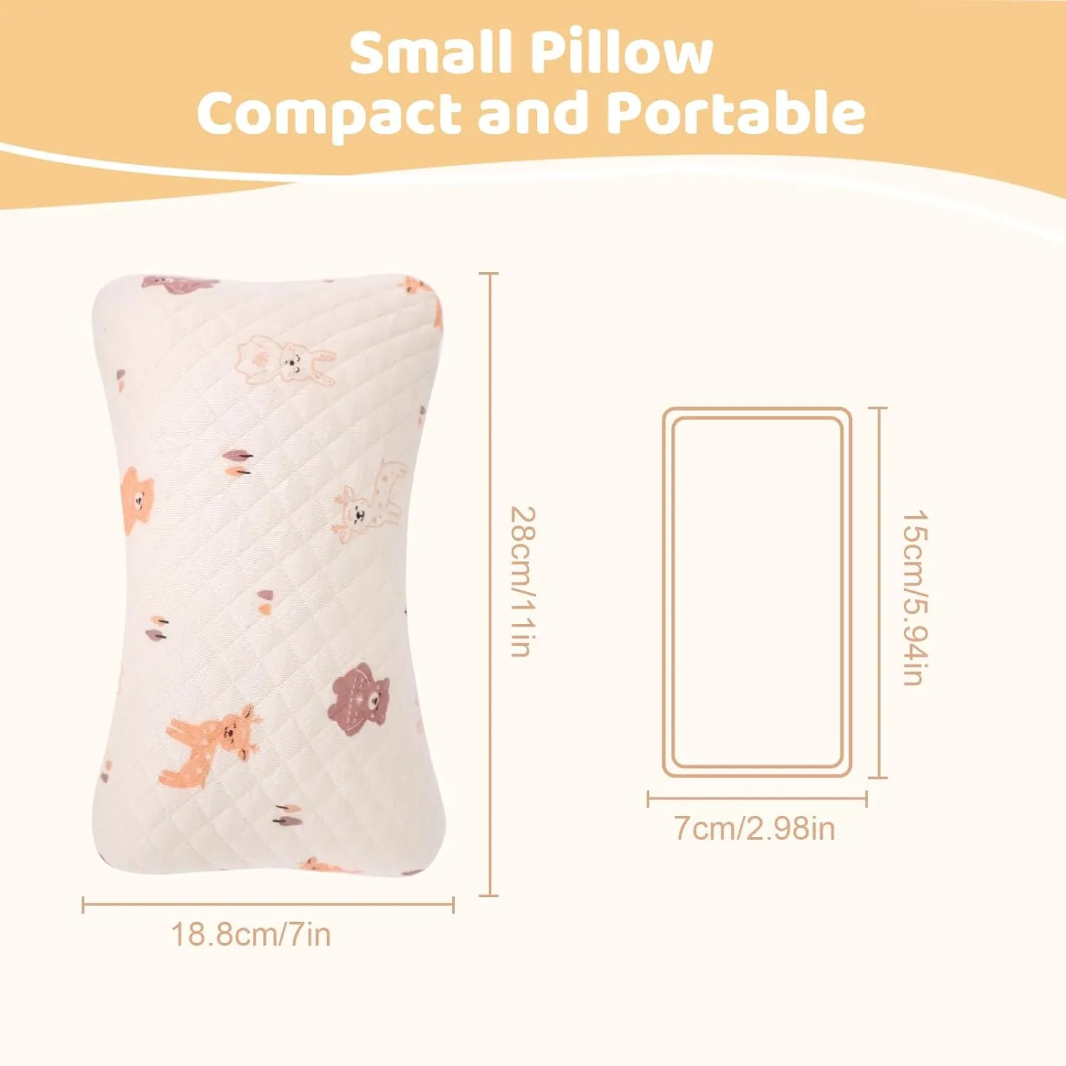 vocheer Small Pillows for Sleeping, 11"x 7" Mini Travel Pillow, Tiny Pillows for Neck, Wrist, Lumbar and Knee, Pets Pillow, Cotton, Machine Washable,Pink Deer-2PC
