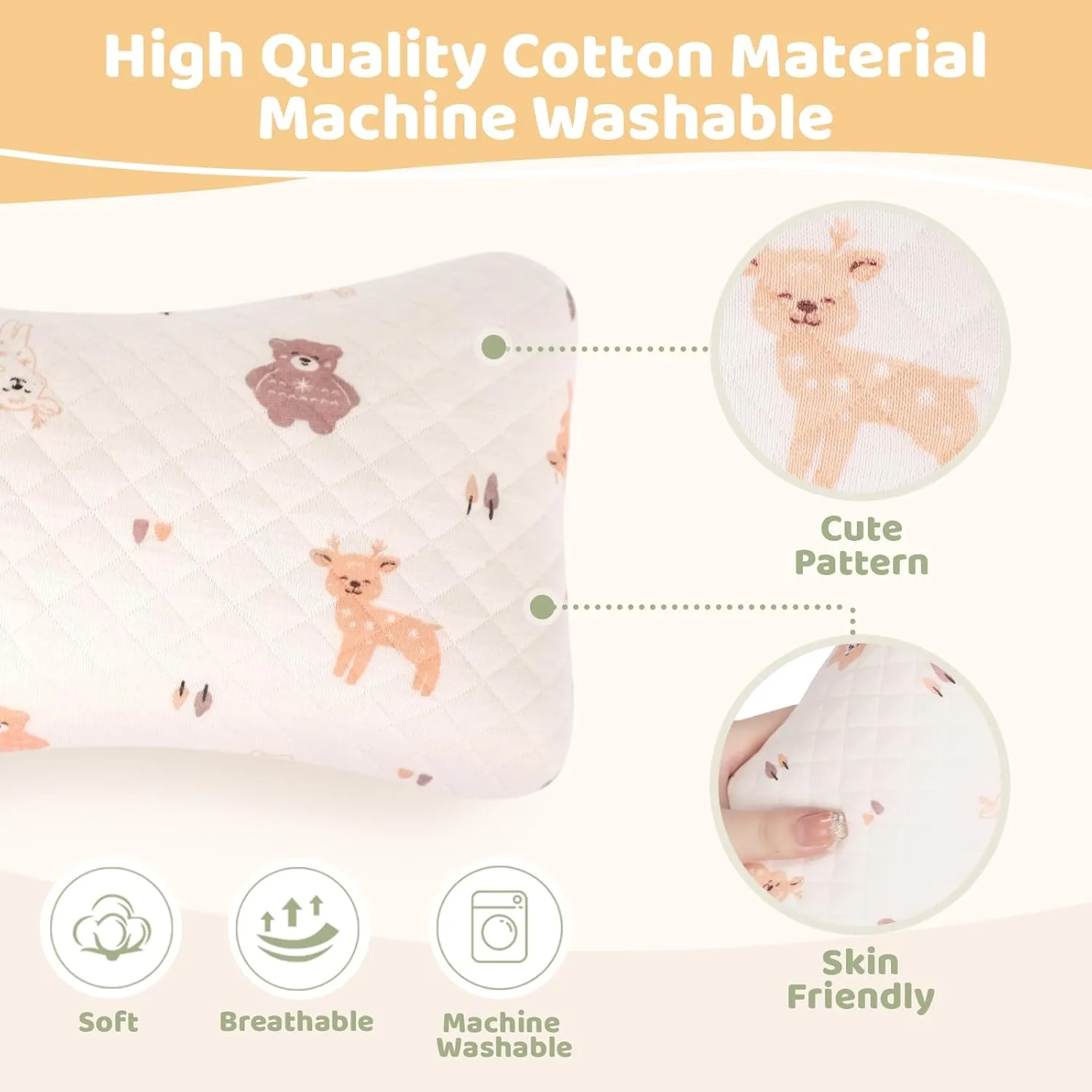 vocheer Small Pillows for Sleeping, 11"x 7" Mini Travel Pillow, Tiny Pillows for Neck, Wrist, Lumbar and Knee, Pets Pillow, Cotton, Machine Washable,Pink Deer-2PC