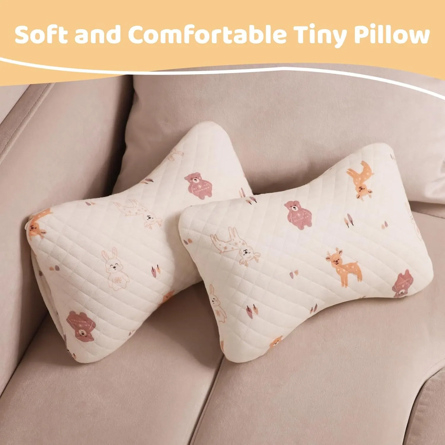 vocheer Small Pillows for Sleeping, 11"x 7" Mini Travel Pillow, Tiny Pillows for Neck, Wrist, Lumbar and Knee, Pets Pillow, Cotton, Machine Washable,Pink Deer-2PC
