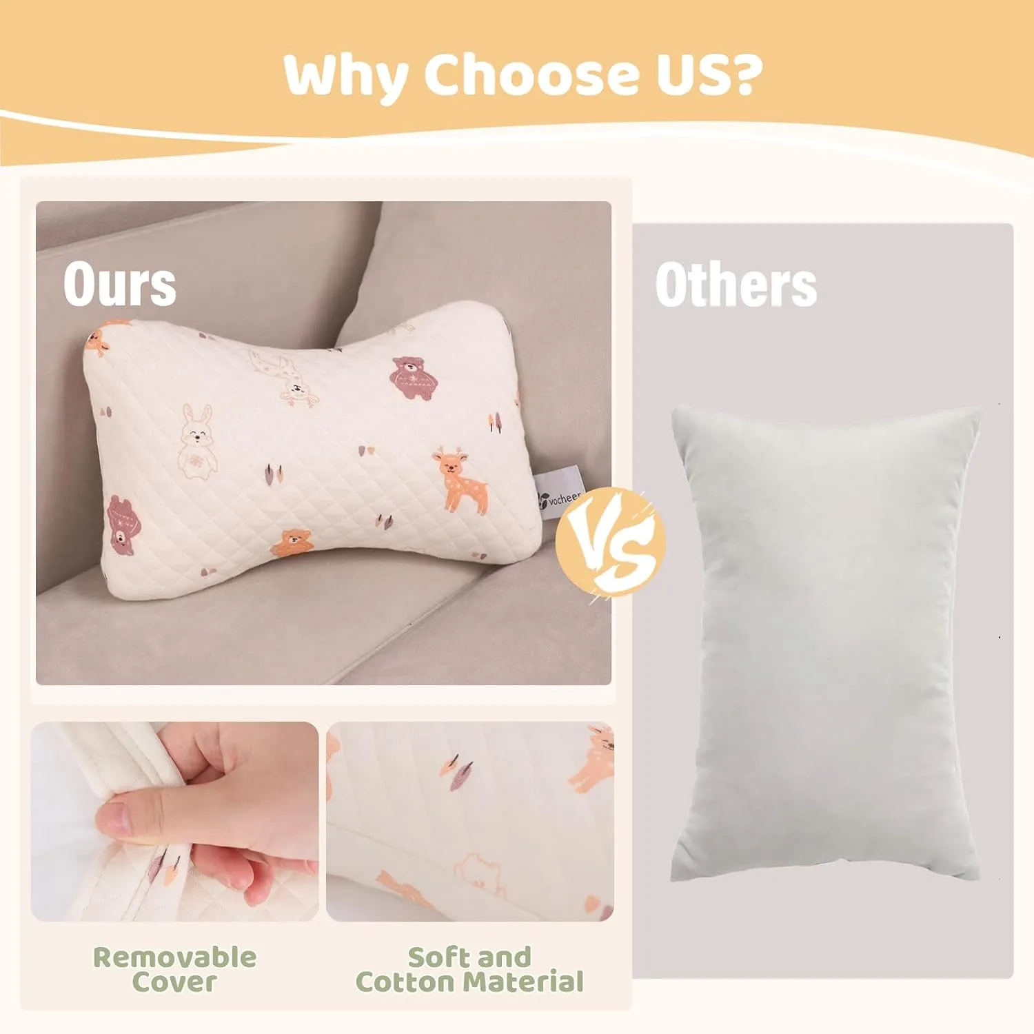 vocheer Small Pillows for Sleeping, 11"x 7" Mini Travel Pillow, Tiny Pillows for Neck, Wrist, Lumbar and Knee, Pets Pillow, Cotton, Machine Washable,Pink Deer-2PC