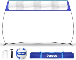 Volleyball Net, 14FT Freestanding Volleyball Net for Backyard, Adjustable Height and Instant Setup, Professional Portable Training Practice Set for Indoor and Outdoor, Volleyball and Carry Bag