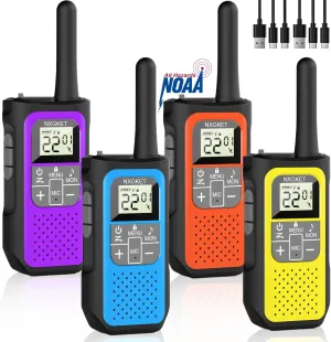 Walkie Talkies Long Range for Adults Long Distance Rechargeable Walkie Talkies 4 Pack Waterproof with FRS 2-Way Radios Waki Taki NOAA VOX Built-in Li-ion Battery for Camping Hiking Biking Cruises Ski