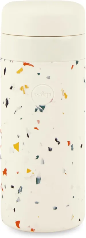W&P Porter Insulated Bottle 16 oz | Clean Taste Ceramic Coating for Water, Coffee, & Tea | Wide Mouth Vacuum Insulated | Dishwasher Safe, Cream Terrazzo