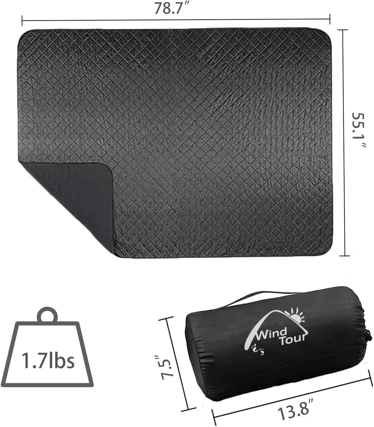 Warm Polar Fleece Blanket Picnic Outdoor & Beach, Machine Washable Camping Quilt for Cold Weather, Adventure, Sleeping, Backpacking (Black)