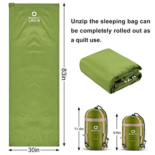 Warm Weather Sleeping Bag - Portable, Waterproof, Compact Lightweight w/ Bag