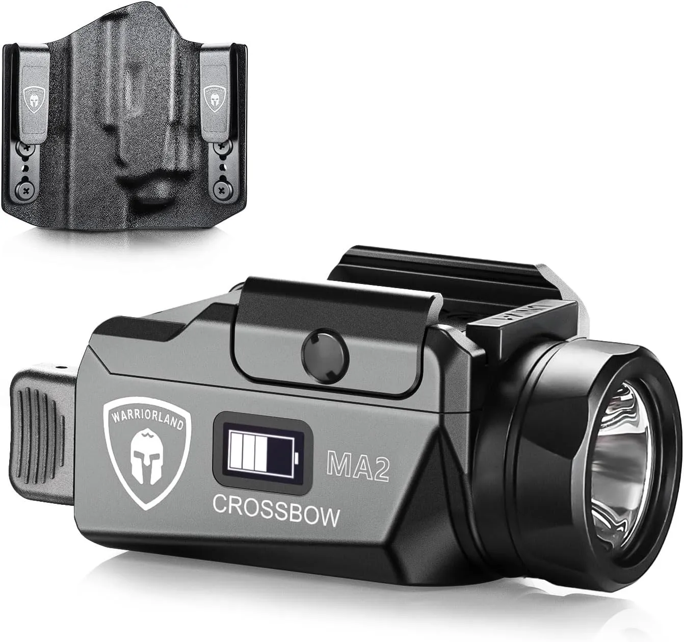 WARRIORLAND MA2 Universal Rail Mounted 800 Lumens Pistol Light with Glock 17/19 OWB Kydex Holster Combo, Magnetic USB Charging Tactical Light with Screen Displays Battery Status