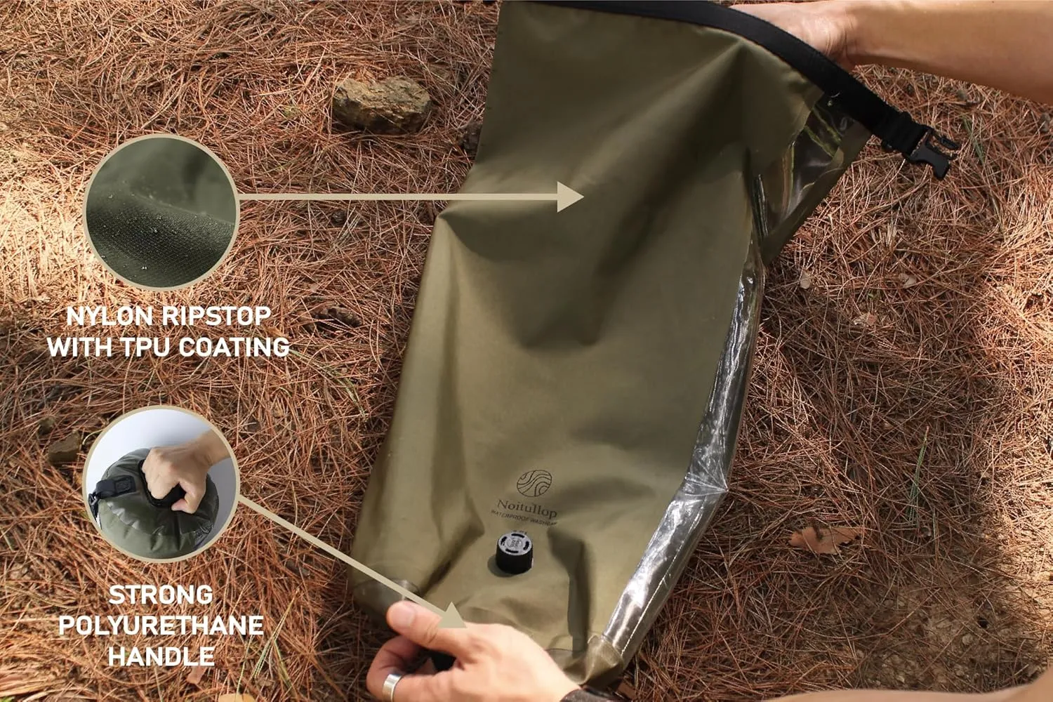 Washbag Portable Washing Machine - 15L Fully Waterproof Dry Bag - Lightweight Compact Nylon Washing Machine - Portable Manual Clothes Washer Laundry Bag (Olive)