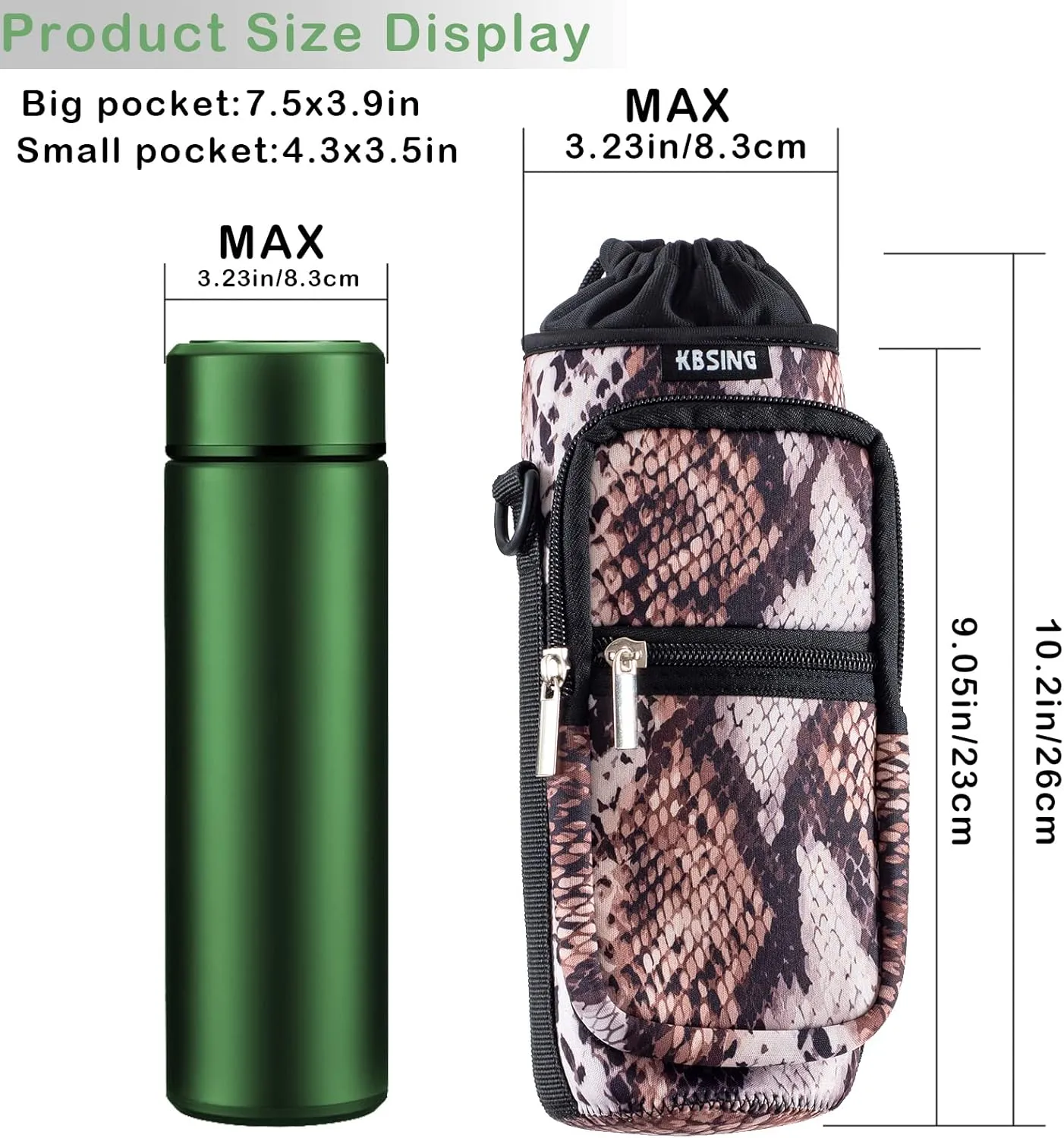 Water Bottle Carrier Holder Sling Bag Sleeve 25oz 32oz Crossbody Water Bottle Case Cover with Strap Pockets for Men/Women Walking Hiking Camping (25 oz, BS25-09)