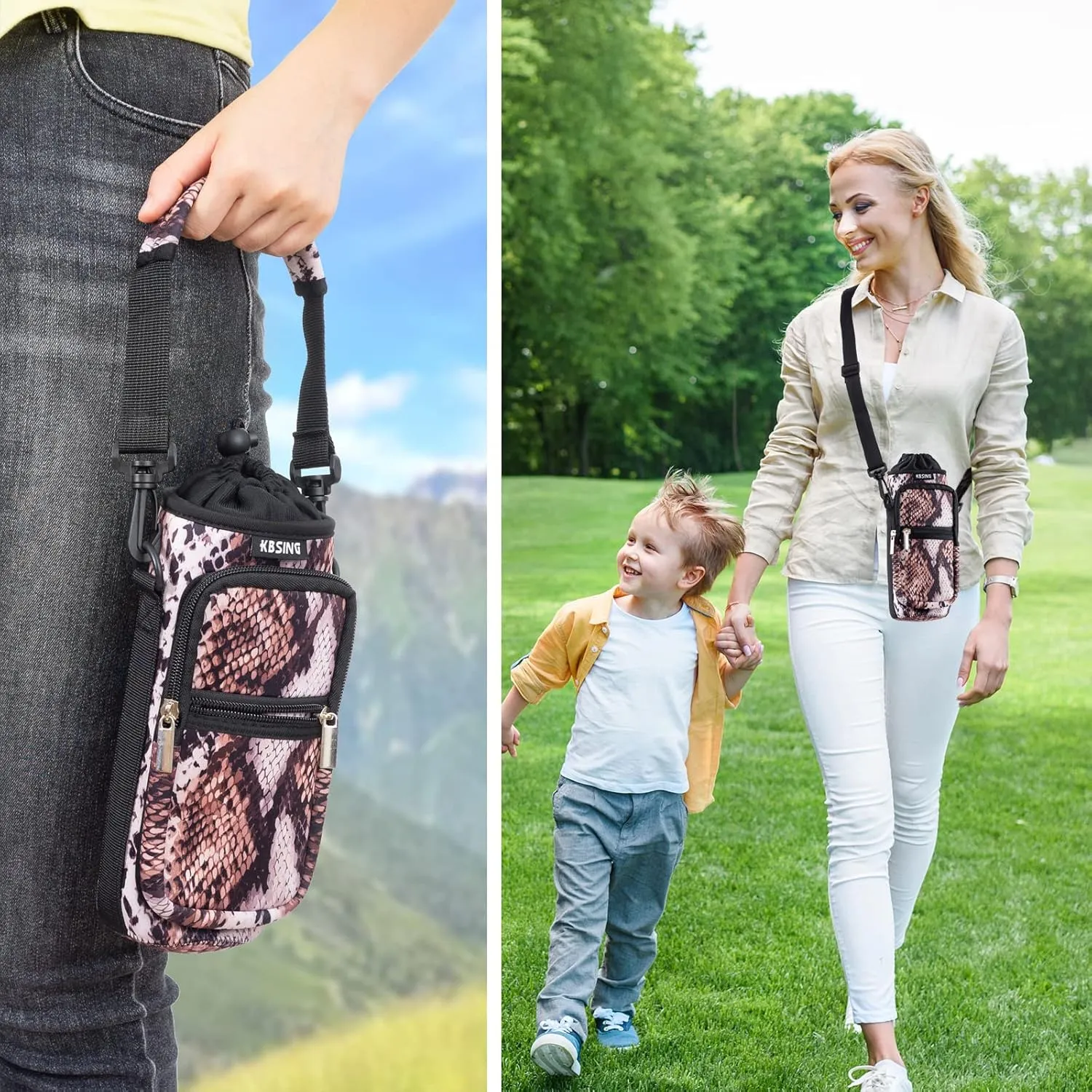 Water Bottle Carrier Holder Sling Bag Sleeve 25oz 32oz Crossbody Water Bottle Case Cover with Strap Pockets for Men/Women Walking Hiking Camping (25 oz, BS25-09)