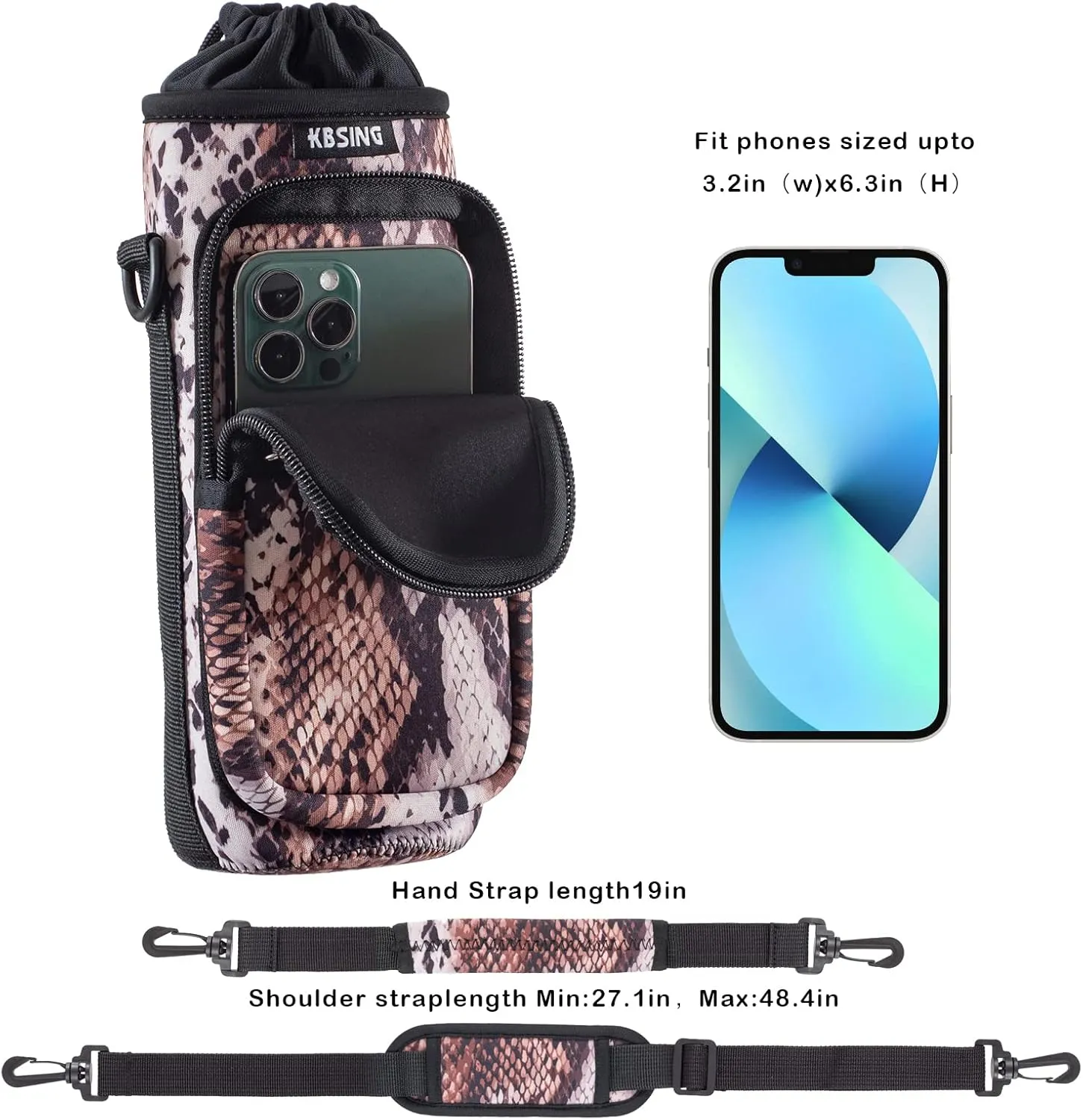 Water Bottle Carrier Holder Sling Bag Sleeve 25oz 32oz Crossbody Water Bottle Case Cover with Strap Pockets for Men/Women Walking Hiking Camping (25 oz, BS25-09)