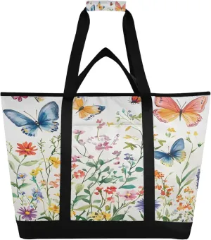 Watercolor Wildflower Reusable Insulated Cooler Bag with Ice Pack Compartment - Large 238L Waterproof Thermal Grocery Tote for Picnic Beach Camping Lunch Storage