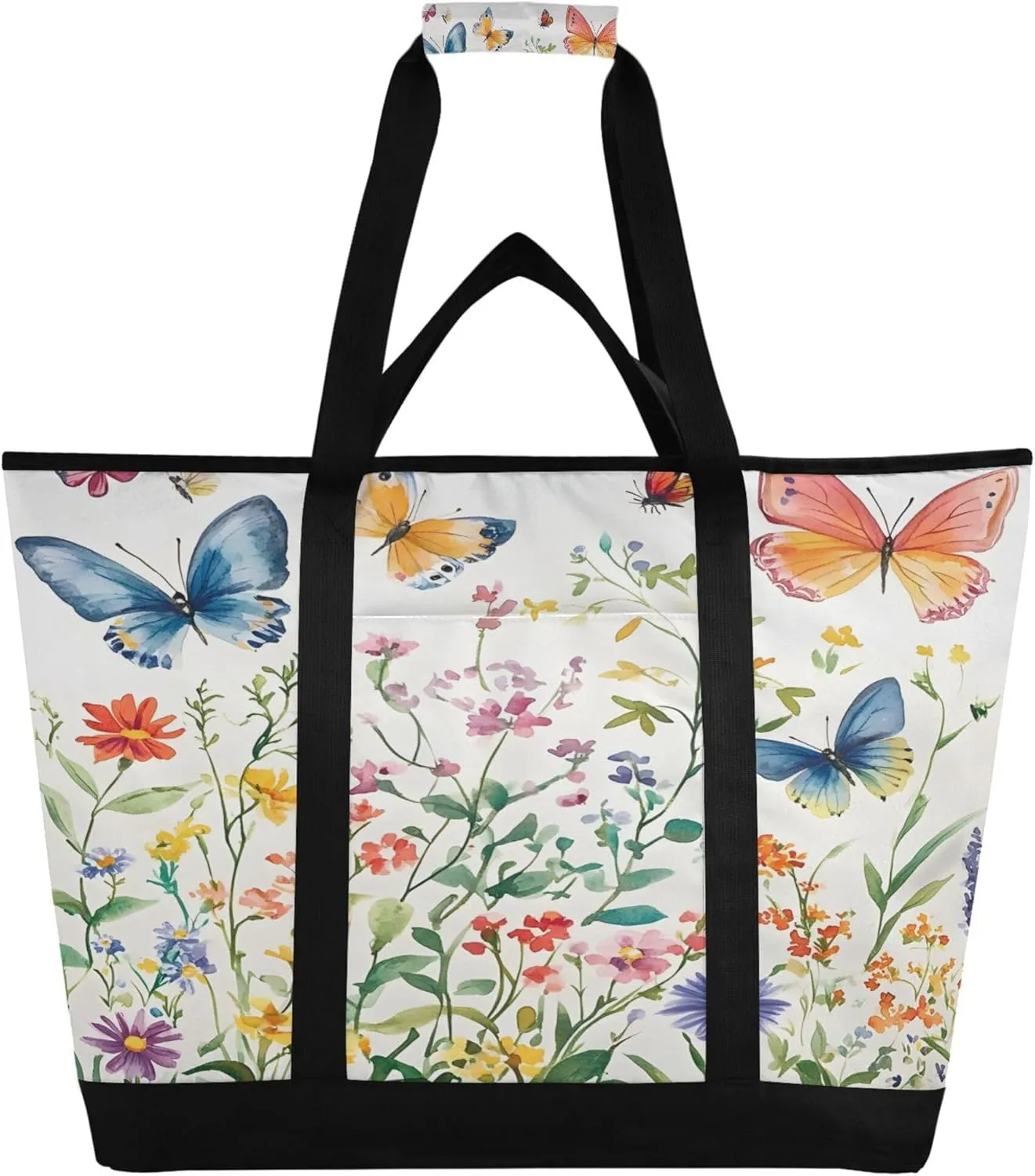 Watercolor Wildflower Reusable Insulated Cooler Bag with Ice Pack Compartment - Large 238L Waterproof Thermal Grocery Tote for Picnic Beach Camping Lunch Storage