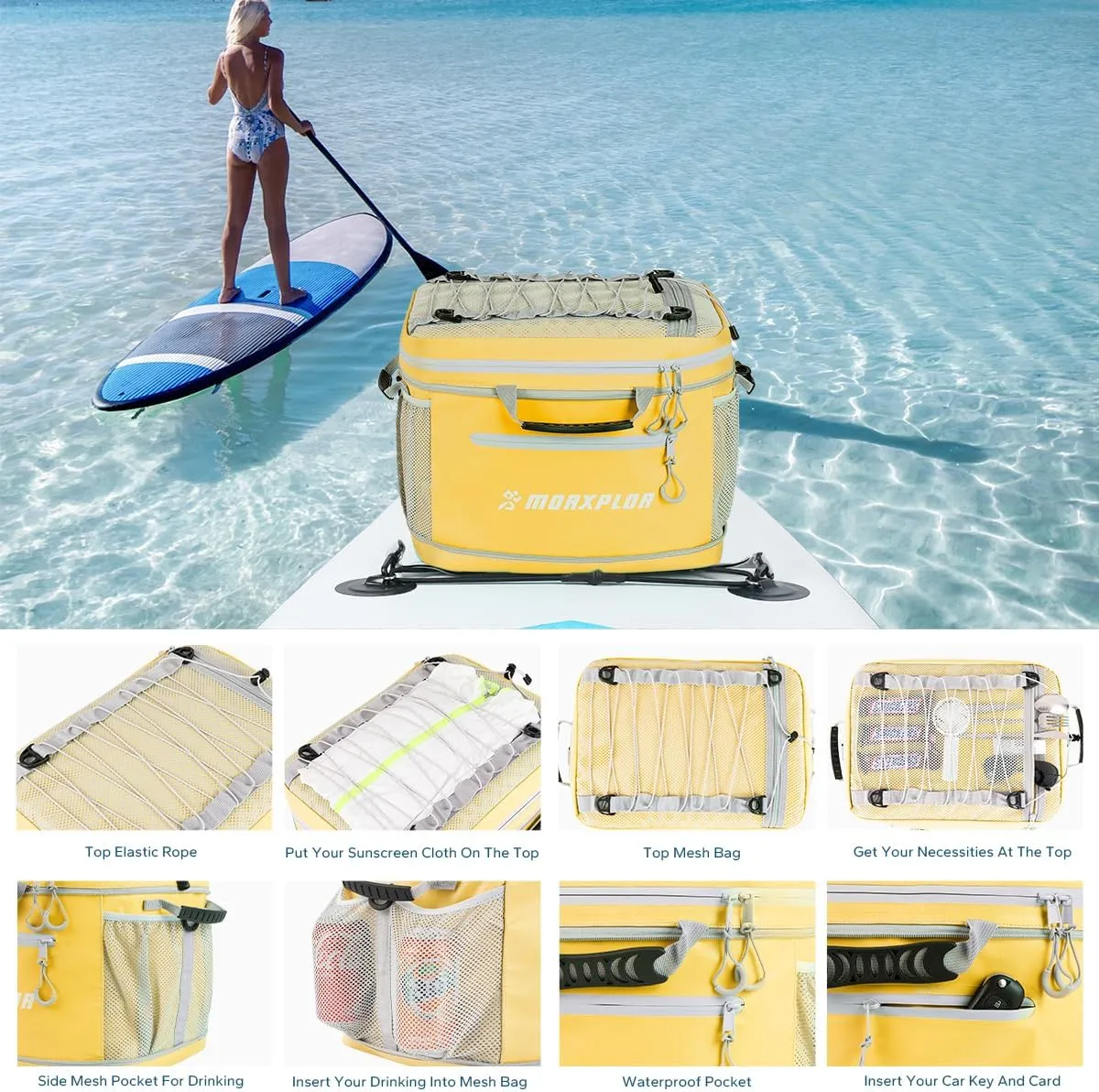 Waterproof PVC Material Paddleboard Cooler Deck Bag,40 cans Sup Deck Cooler Bag,Cooler Bag for Paddleboard,Lunch Box Cooler Insulated Bag,Camping Cooler Bag,Kayak Cooler Bag
