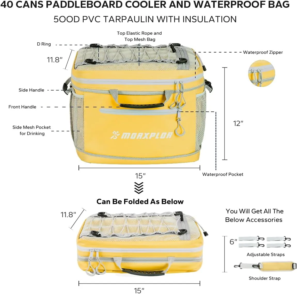 Waterproof PVC Material Paddleboard Cooler Deck Bag,40 cans Sup Deck Cooler Bag,Cooler Bag for Paddleboard,Lunch Box Cooler Insulated Bag,Camping Cooler Bag,Kayak Cooler Bag