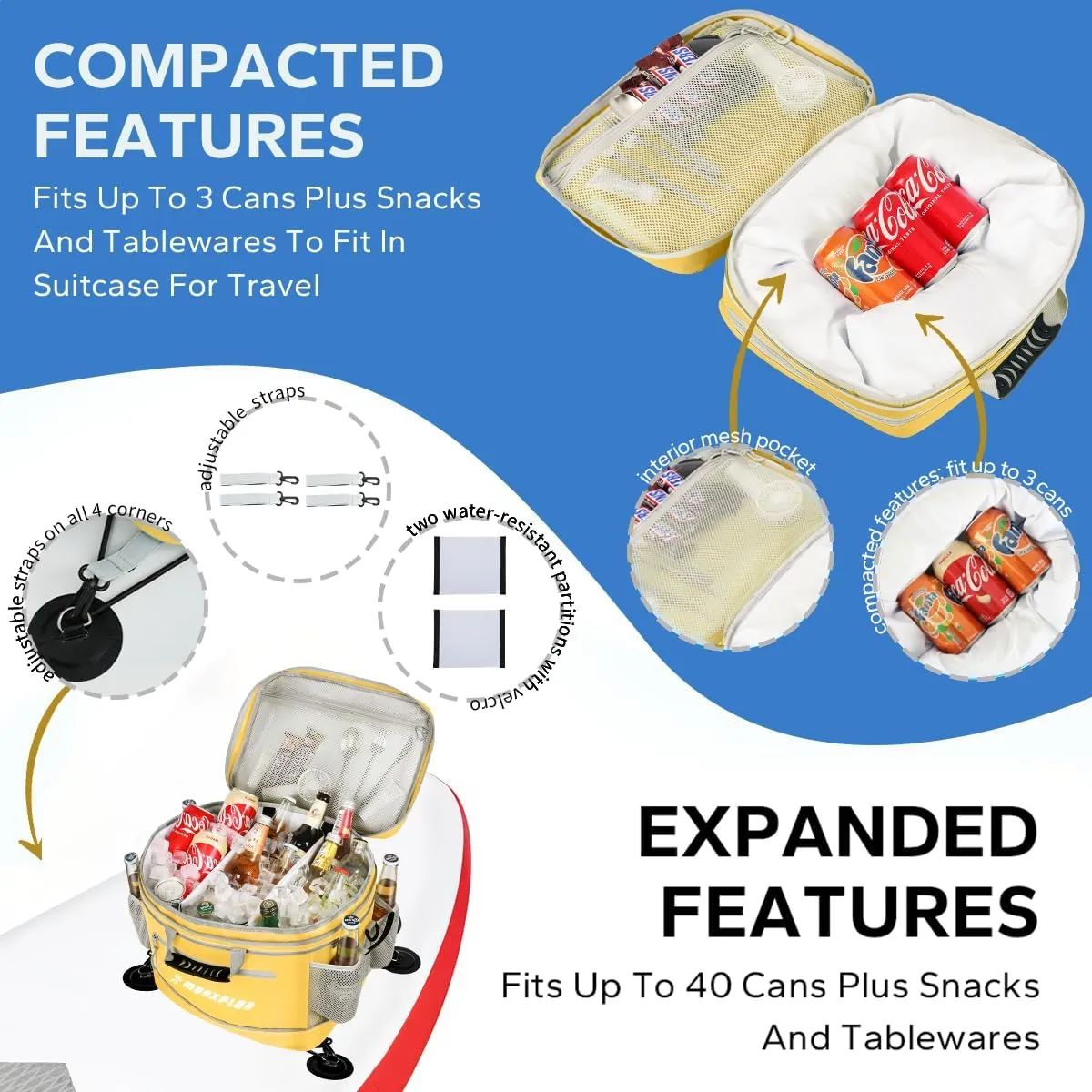 Waterproof PVC Material Paddleboard Cooler Deck Bag,40 cans Sup Deck Cooler Bag,Cooler Bag for Paddleboard,Lunch Box Cooler Insulated Bag,Camping Cooler Bag,Kayak Cooler Bag