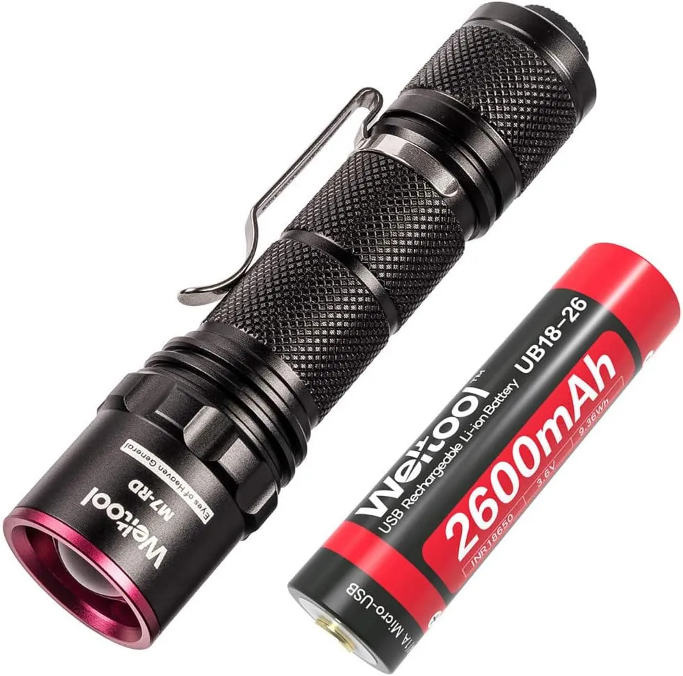 Weltool M7-RD Red Light Even-Beam Flashlight Dark Adaptation Serie Preserve Night Vision for Sea Turtles Safety, Aviation, Astronomy, Camping, Hunting